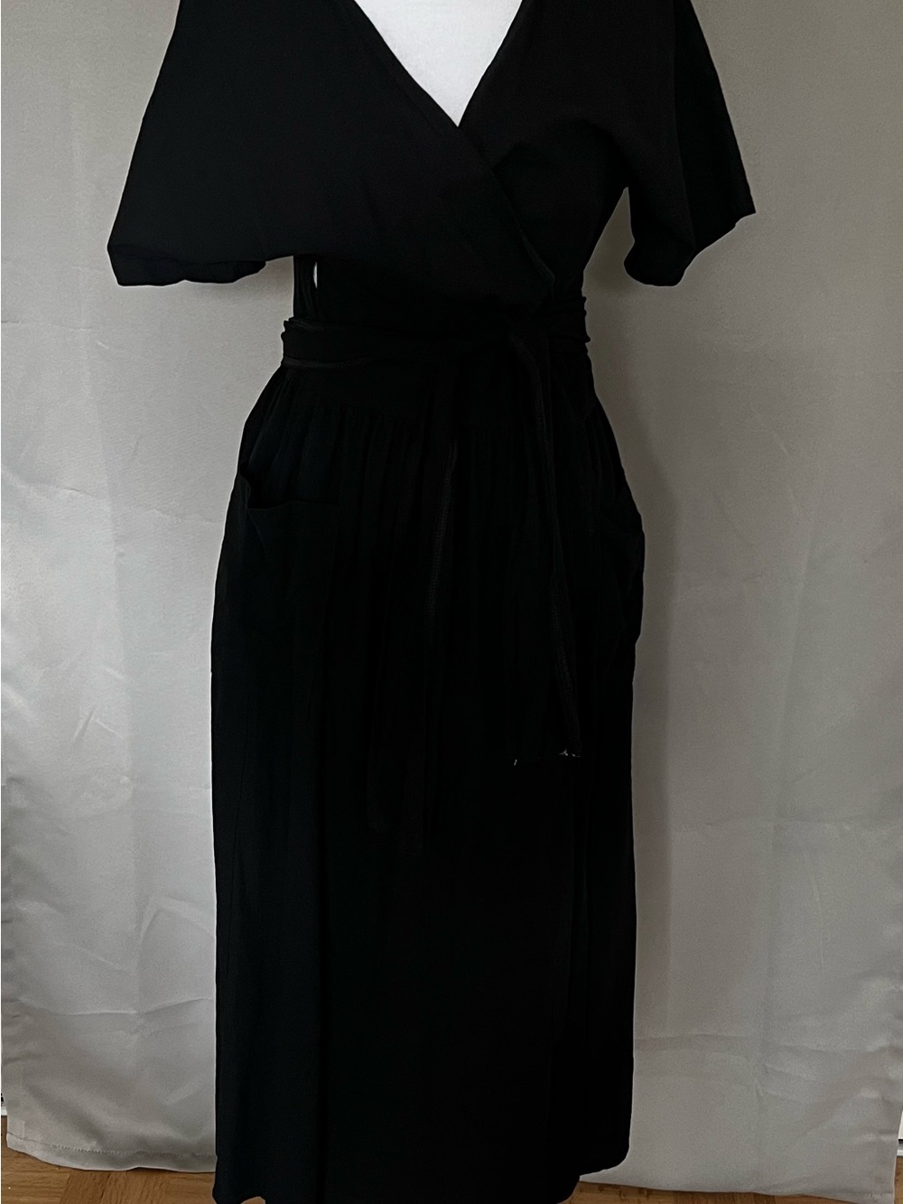 Classic Black Wrap Dress with Tie Waist